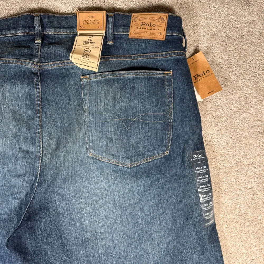 NWT Polo Ralph Lauren Prospect Straight Leg Jeans Mens 50Bx32 Blue Stretch Denim